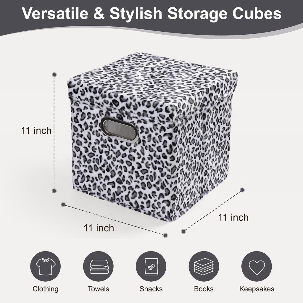 ANMINY Leopard Cheetah Print Storage Cubes Bins with Lids, 11Inch 8PCS