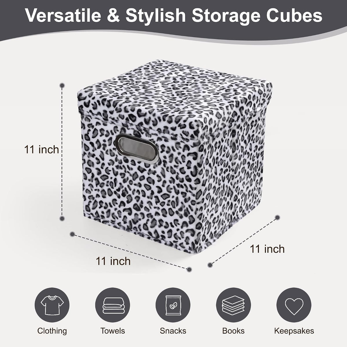 ANMINY Leopard Cheetah Print Storage Cubes Bins with Lids, 11Inch 4PCS
