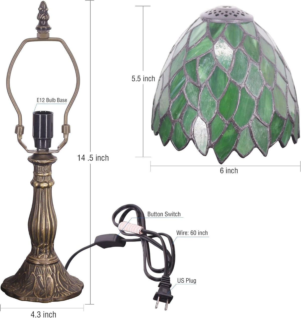 Small Tiffany Lamp Mini Accent Table Lamp Green Wisteria Leaves Style