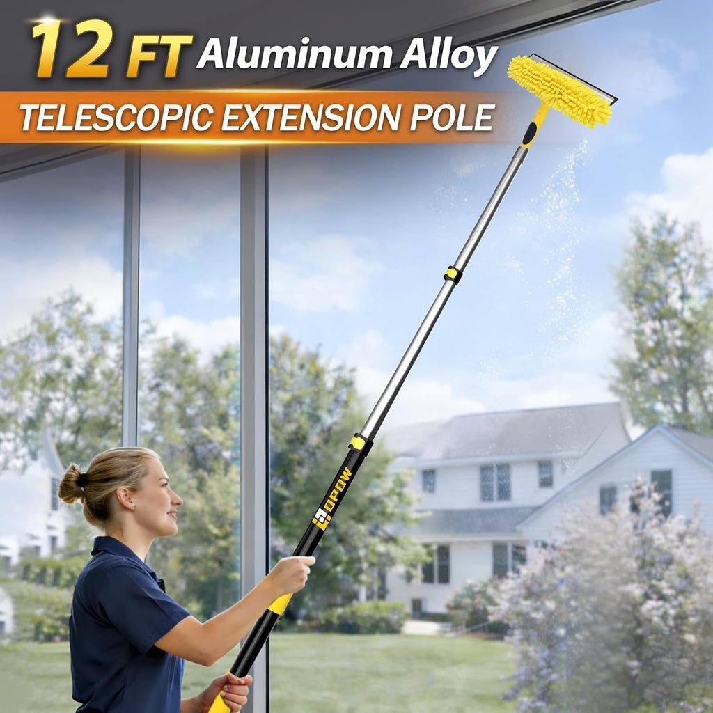 20 Feet High Reach Squeegee Window Cleaner Kit with 5-12Ft Extension Pole