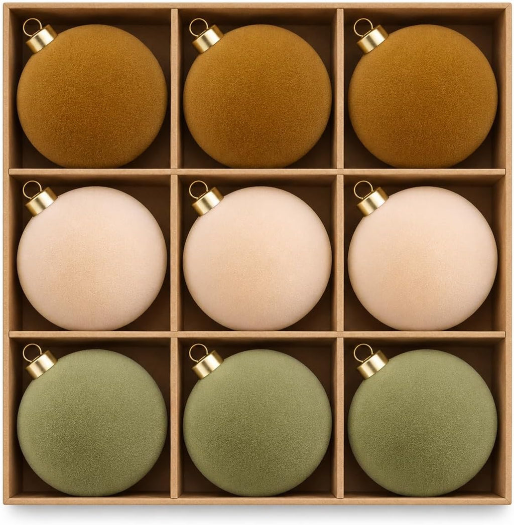 DN DECONATION 9Pcs Velvet Christmas Balls Set, Flocked Christmas Tree Decor