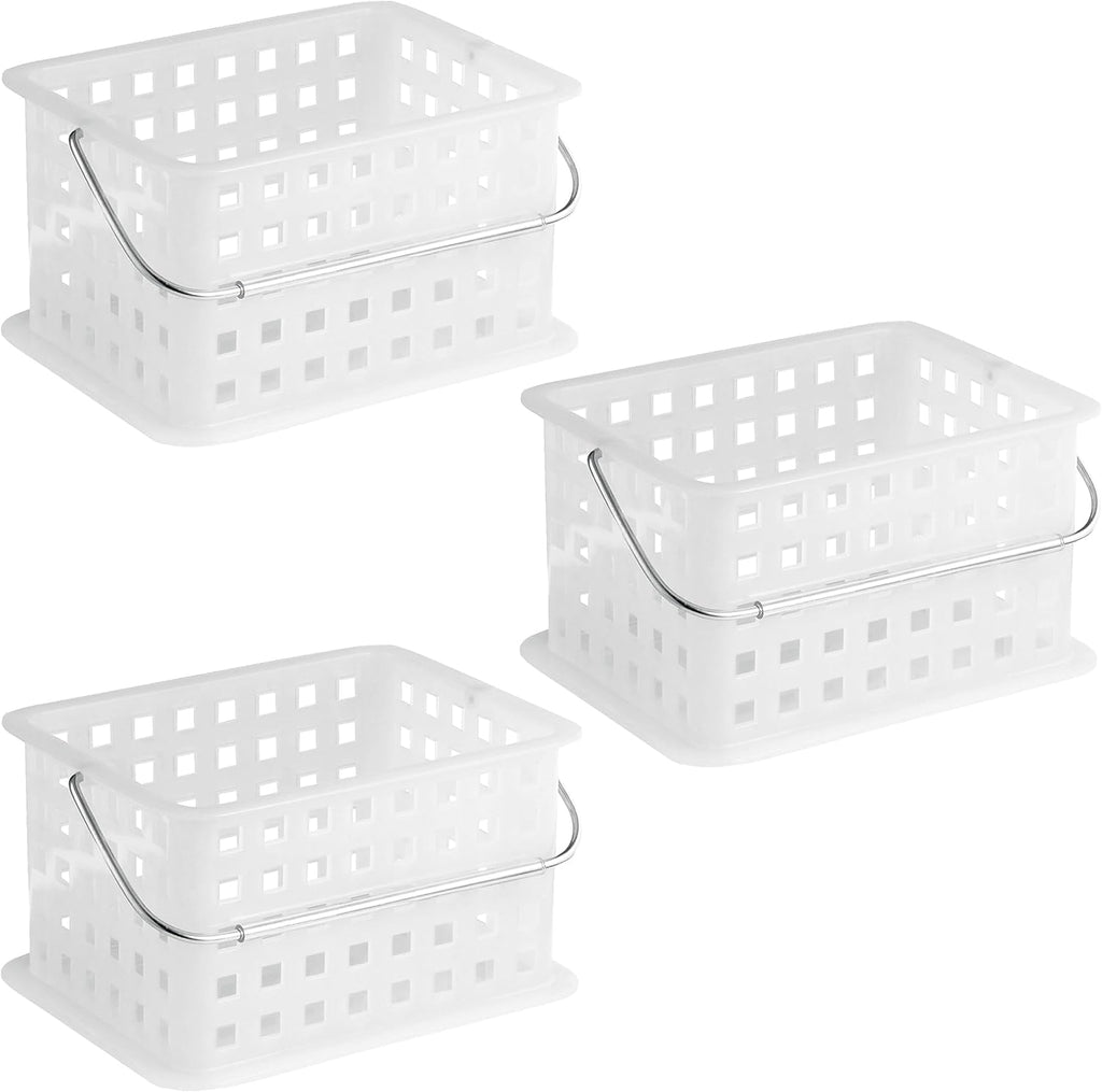 iDesign Portable Shower Caddy Basket with Handle, Set of 3, Frost