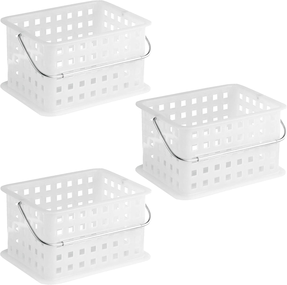 iDesign Portable Shower Caddy Basket with Handle, Set of 3, Frost