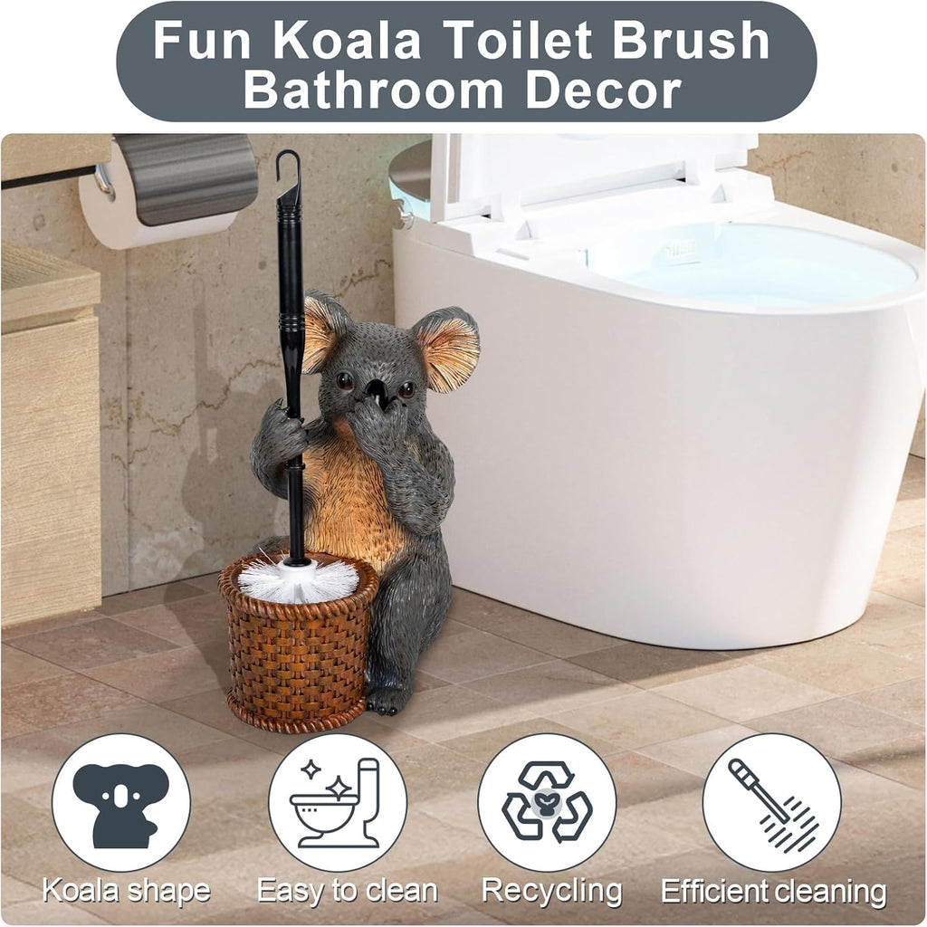 Whimsical Koala Toilet Brush Holder Set - Unique Cub Shape Decorative Bathroom Cleaning Kit for Cabin Owners, Koala-Themed Home Decor, Cozy Cabin Gifts