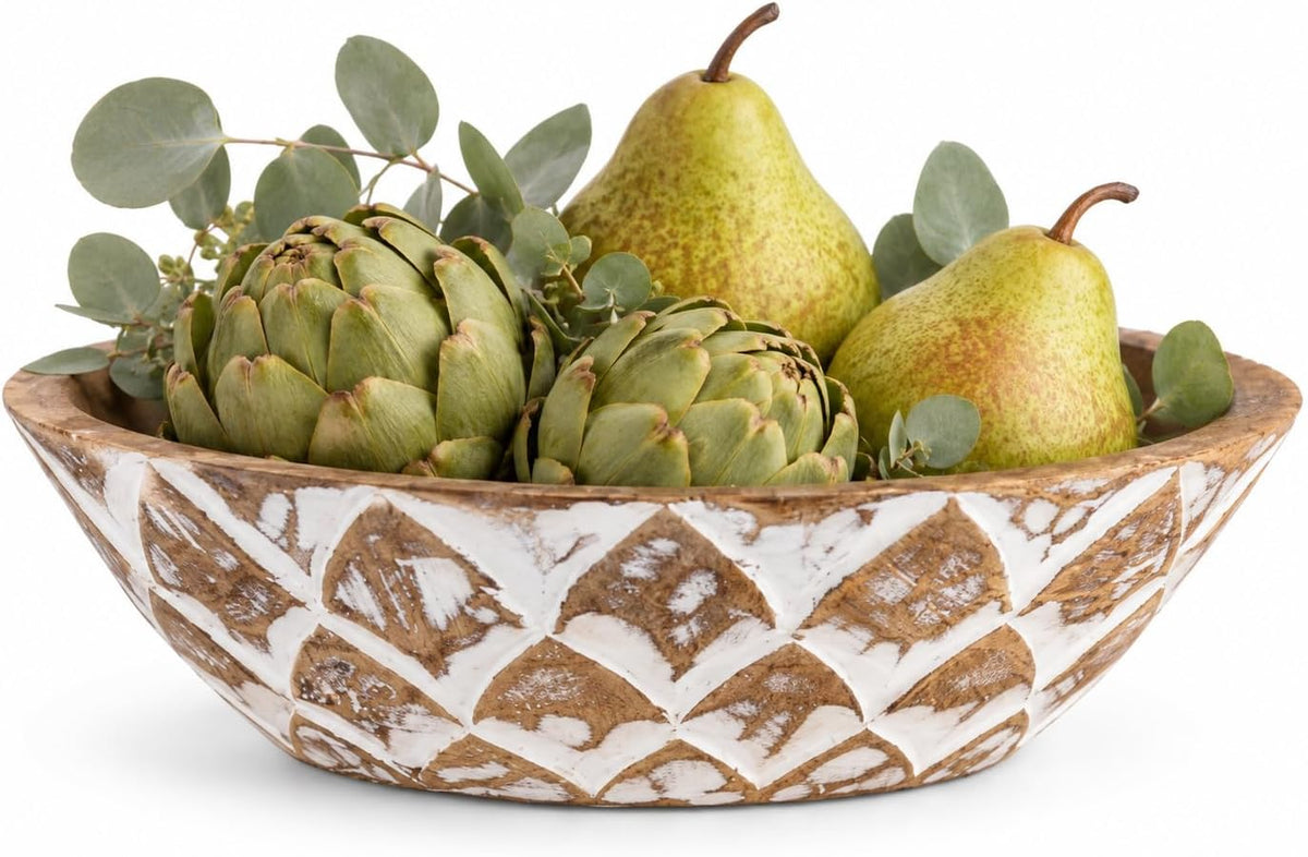 Mie Creations 10'' Decorative Wooden Bowl, Table Centerpiece for Decor
