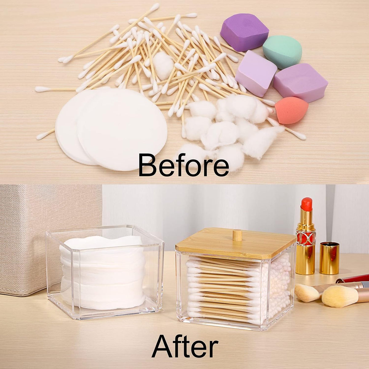 Hipiwe Clear Q-tip Dispenser Holder Acrylic Bathroom Containers, 2-Tier