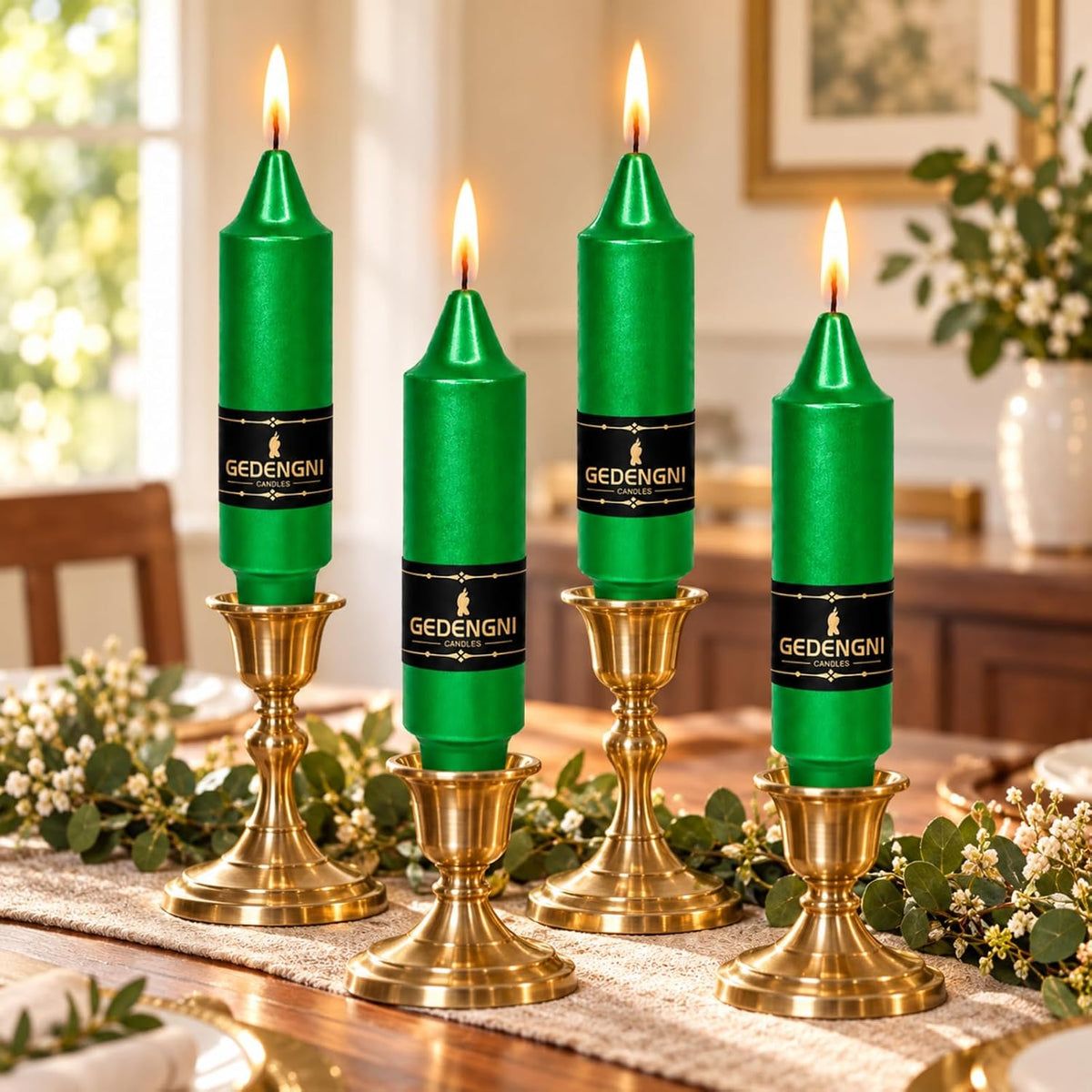 Short Taper Candles 4 Pack,5 Inch Metallic Green Candle Sticks