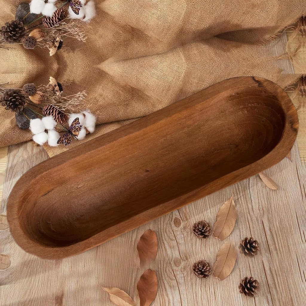 2 Pack 16“ Long Wood Dough Bowl 16 x 5.8 x 2in Hand Carved Wooden Dough Bowls for Decor Wood Dough Bowls Decorative Wooden Dough Fruits Bowl for Table Centerpiece