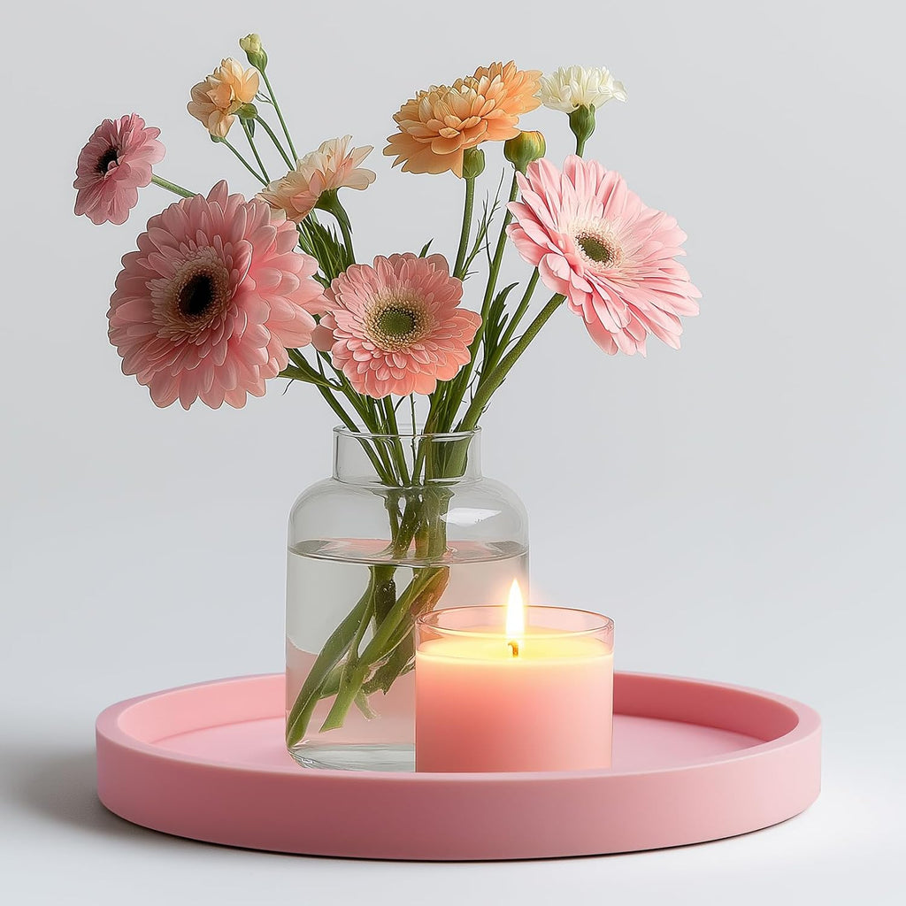 NiHome Silicone Bathroom Vanity Tray Round Perfume Organizer 8.35in Pink