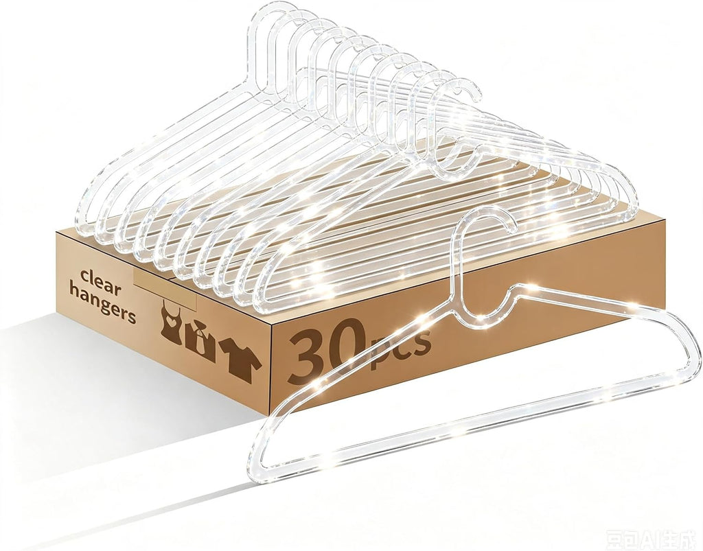 Clothes Hangers 30 Pack, 16" Heavy Duty Coat Hanger, Clear Acrylic Hangar, Non-slip Short Neck Hanger for Closet, Space Saving Slim Thin Perchas for Adult Suit, T-shirt, Jacket, Dress, Blouse Clothing