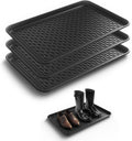 Boot Trays for Entryway, Multifunctional Shoe Mat with Cleaning Brush, Boot Tray for Shoes Plants Pots Paint Tins Pet Bowls Black (3pcs 23.6'' x 15.7'' x 1.2'')