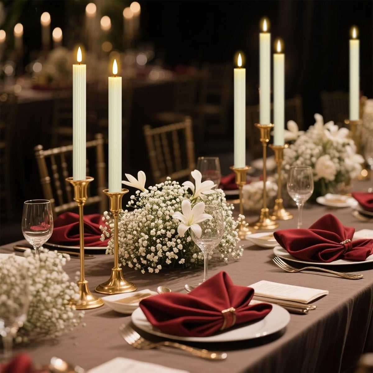 Ivory Flameless Taper Candles Battery Operated with Remote Timer