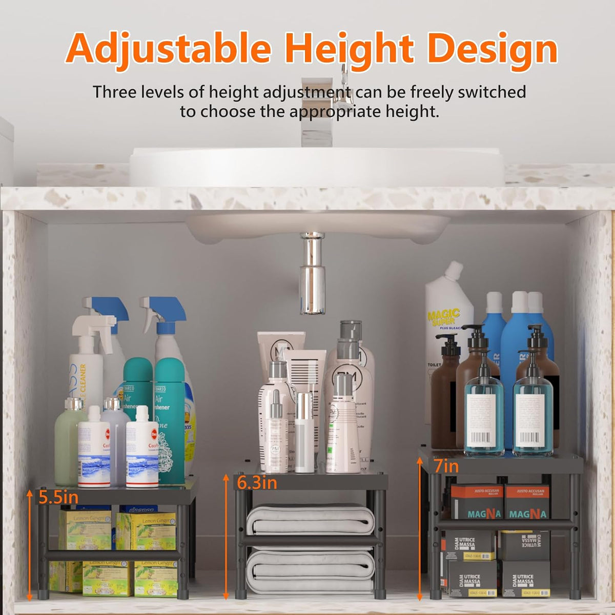2 Pack Expandable adjustable stackable kitchen cabinet organizer,spice rack