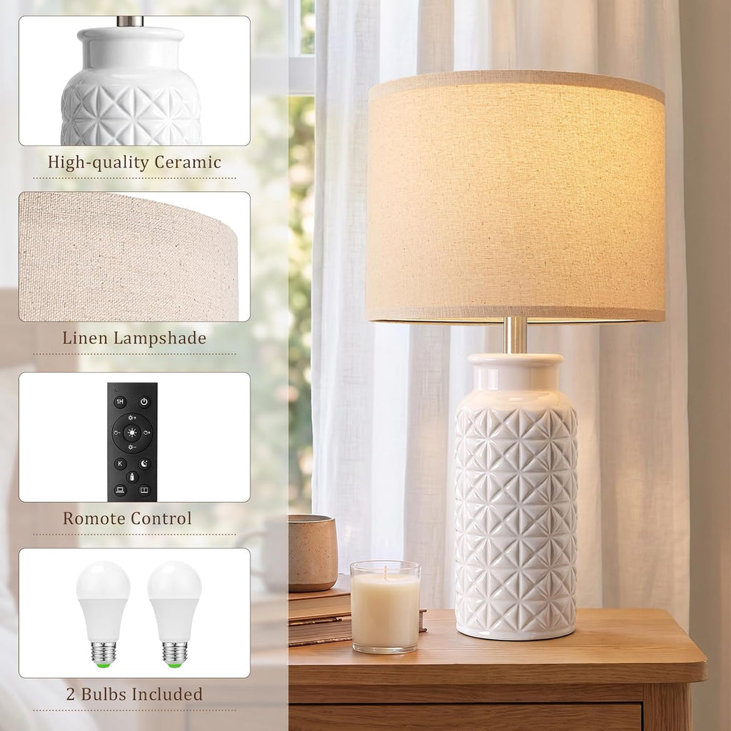 Innqoo 22.6" Dimmable Table Lamps Set of 2 with Remote, Lamps for Bedroom