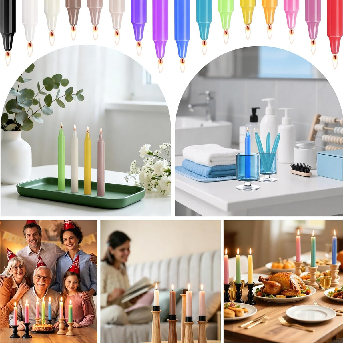 CHANGTIKEJI 160 Pack Spell Chime Candles 4 Inch Multi-Colored Taper Candles Sticks for Home Decor Kitchen Decor Wedding Decoration-16 Colors