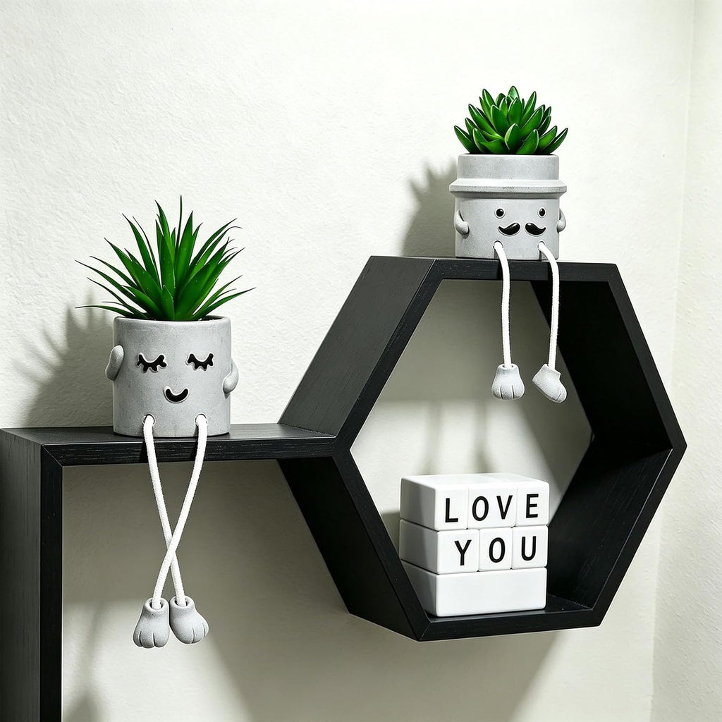 Fake Plant Artificial Succulent Plant with Mini Pot Tiny Decor Plant for Indoor Bathroom Windowsill Kitchen Office Desk Shelf Accessories 2PCS