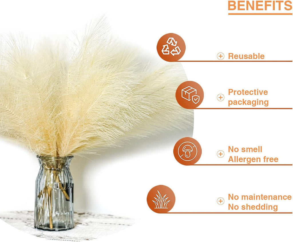 Faux Pampas Grass, 6 Stems Artificial Pampas Grass Decor Flurry Pompous Grass for Small Vase Boho Home Decor/Wedding Arrangements/Rustic Decor 18''/45cm (Beige)