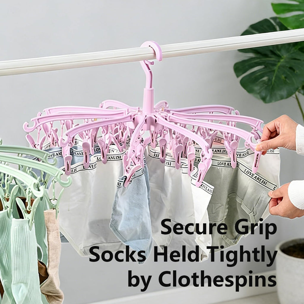 Clothes Sock Drying Hanger with 40 Clips,Foldable Hanging Rack