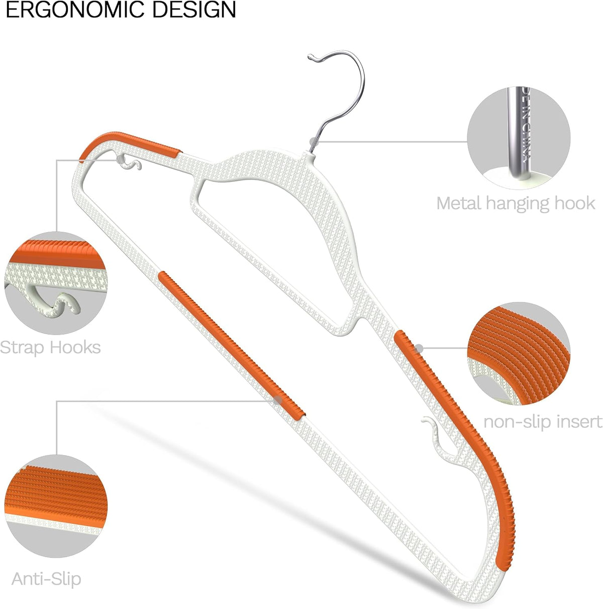 20 Pack Heavy Duty Plastic Hangers, Non Slip Clothes Hangers with Rubber Pads and 360° Hook - Thin Space Saving Hanger, Closet Organizer for Shirt, Pants, Suit, Skirt, Coat - Orange