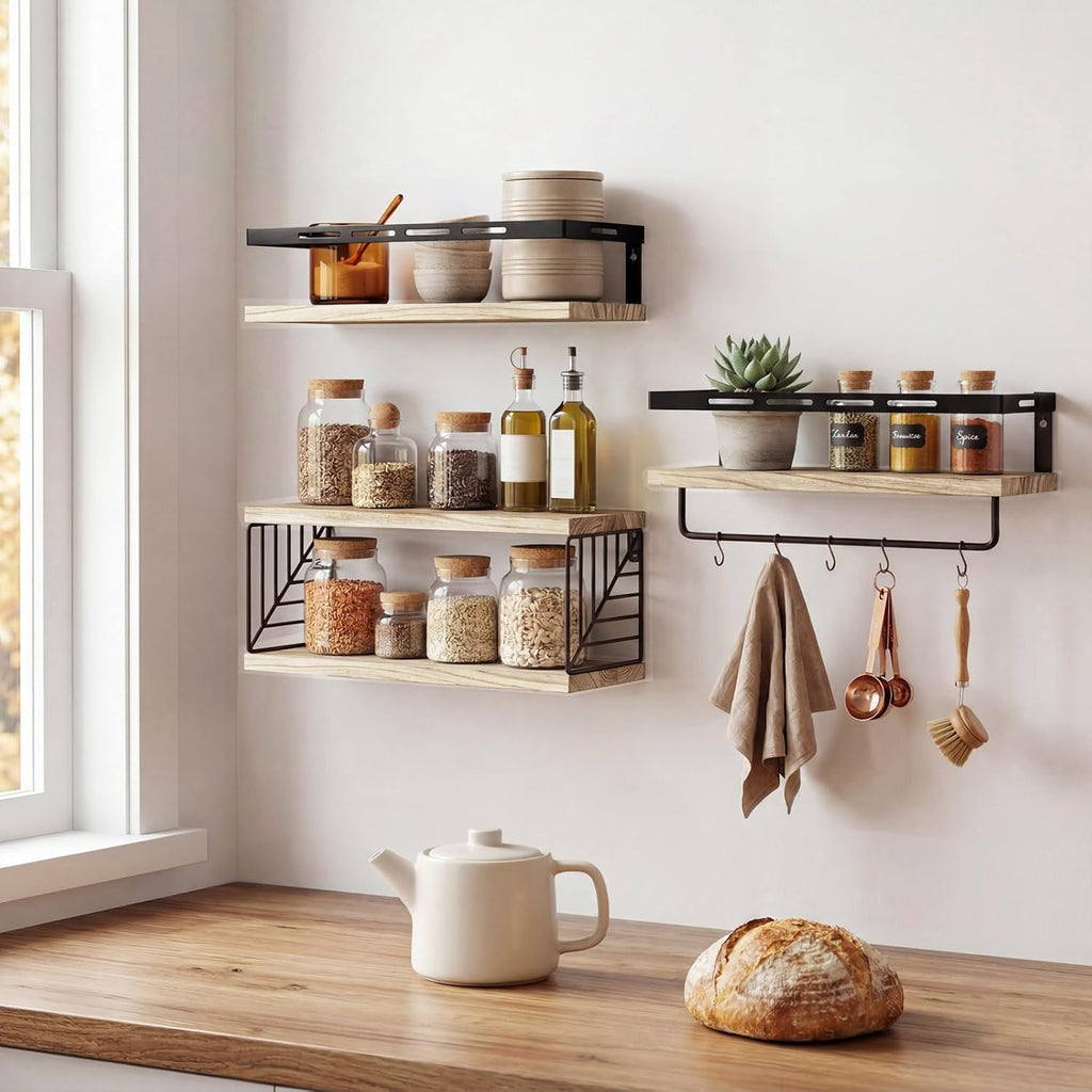 Fixwal Wall Mounted Bathroom Shelves Over Toilet (3+1 Light Brown)