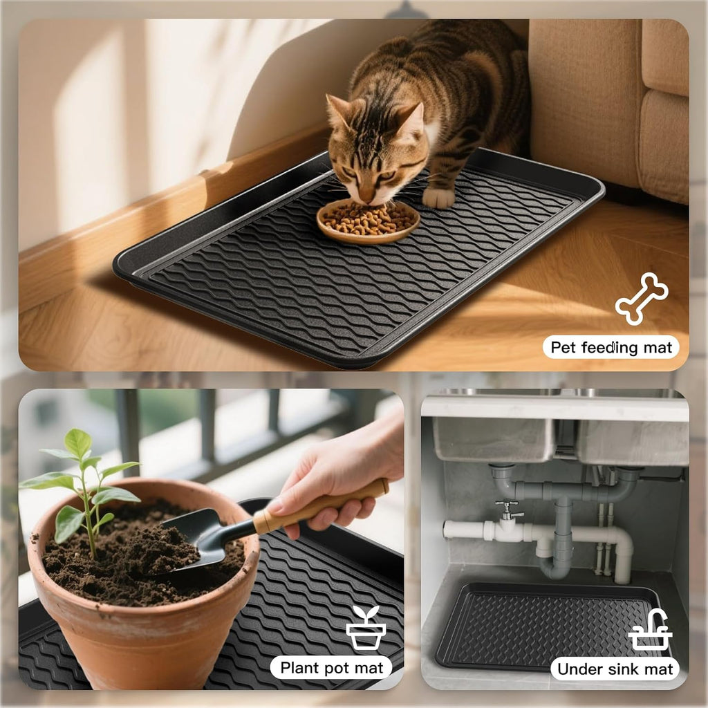 Boot Trays for Entryway, Multifunctional Shoe Mat with Cleaning Brush, Boot Tray for Shoes Plants Pots Paint Tins Pet Bowls Black (3pcs 23.6'' x 15.7'' x 1.2'')