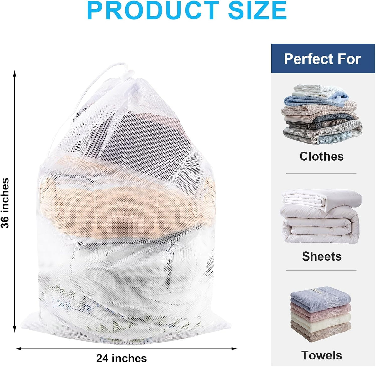 2 Pack Large Mesh Laundry Bags, 24" x 36" Heavy Duty Strong