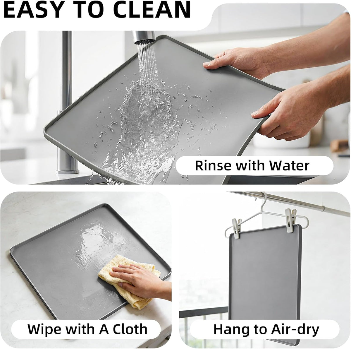 Water Cooler Mat, Waterproof Silicone Tray 19.7"x19.7", Gray