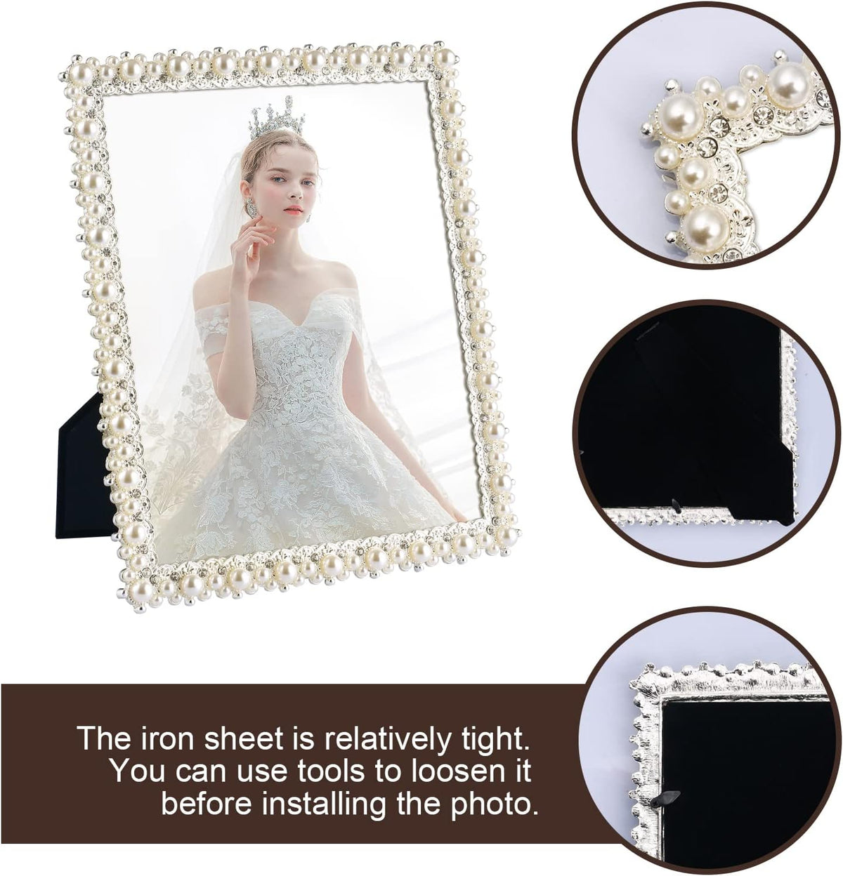 DIKAR 8x10 Wedding Picture Frame, Pearl and Diamond Ornate, Gold Edge