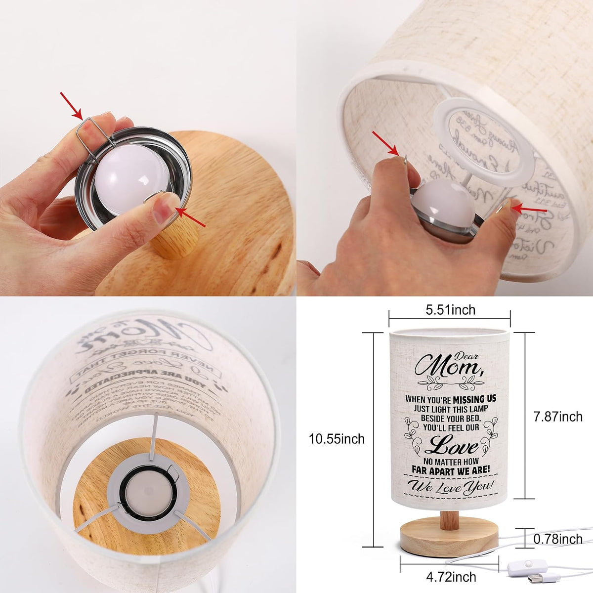 WSYEAR Birthday Gifts for Mom from Daughter Son-Table Lamp Mom Gifts from Daughters Night Light Mothers Day Valentines Day Anniversary Presents for Mother Women