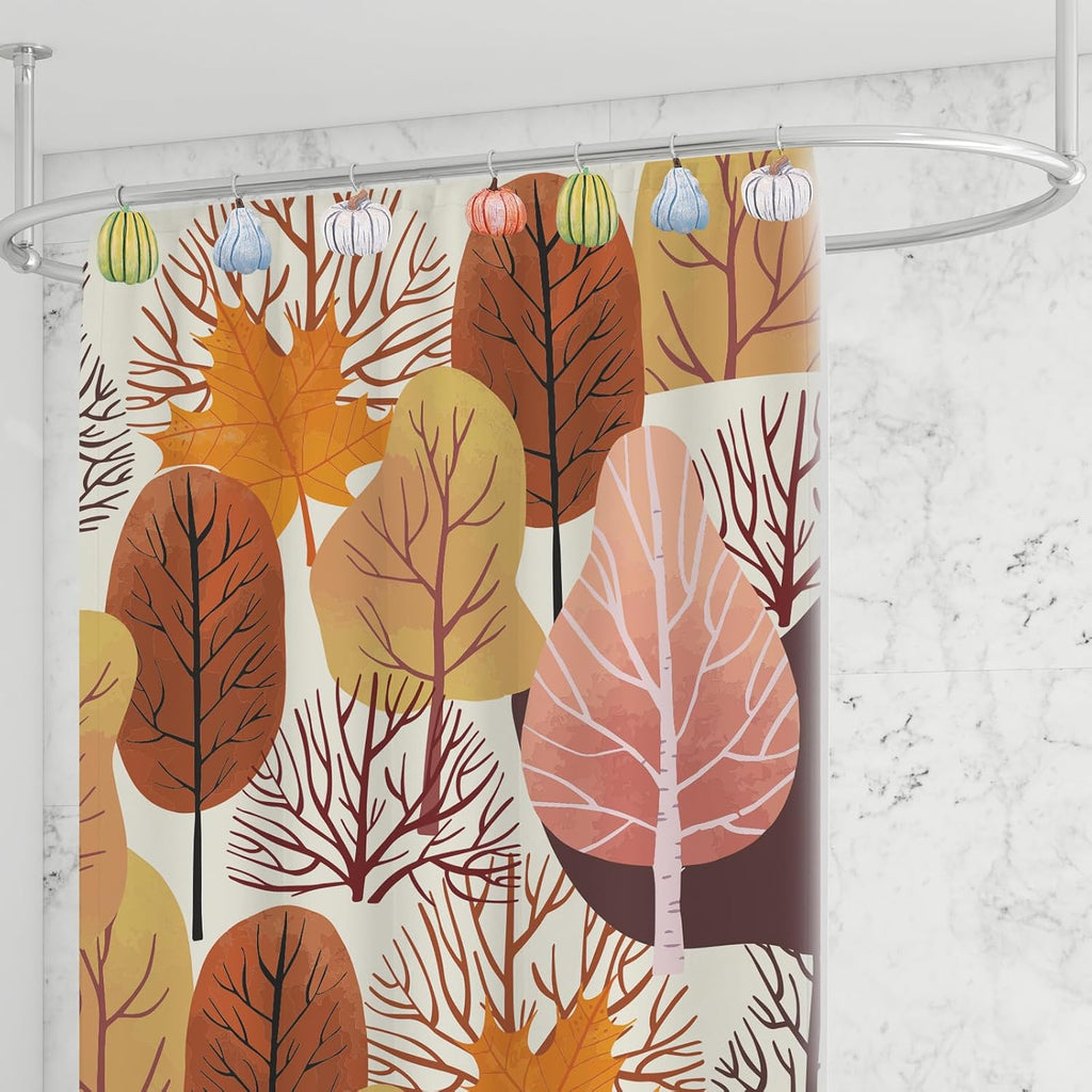 JarThenaAMCS 12 Pcs Fall Pumpkin Shower Curtain Hooks 4 Designs Curtain Hanger Hooks Autumn Thanksgiving Shower Rod Rings for Living Room Bedroom Bathroom Decor
