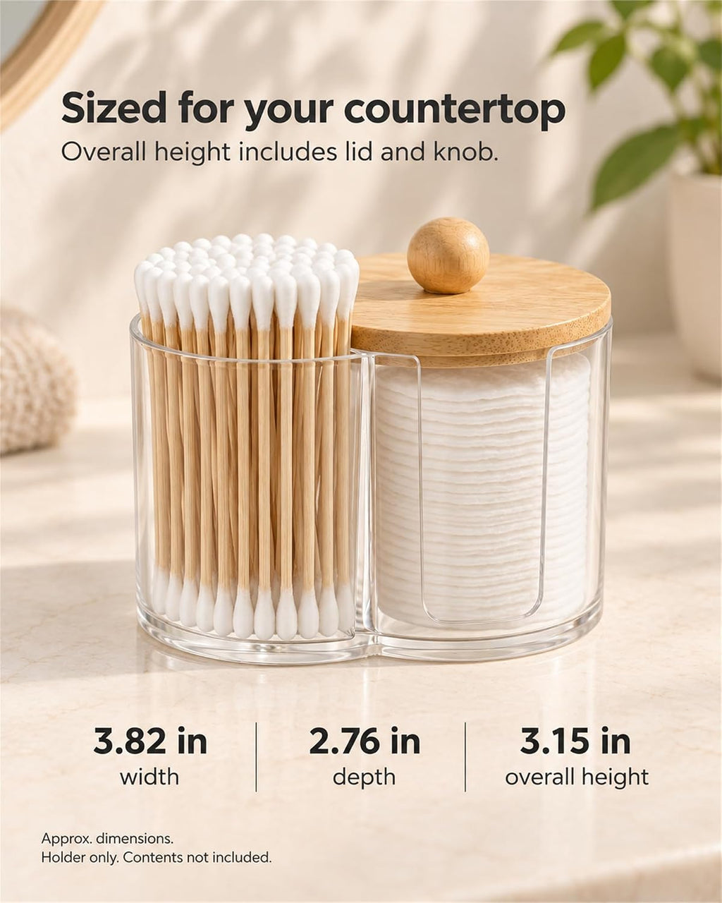 2-in-1 Cotton Swab and Cotton Round Holder with Bamboo Lid