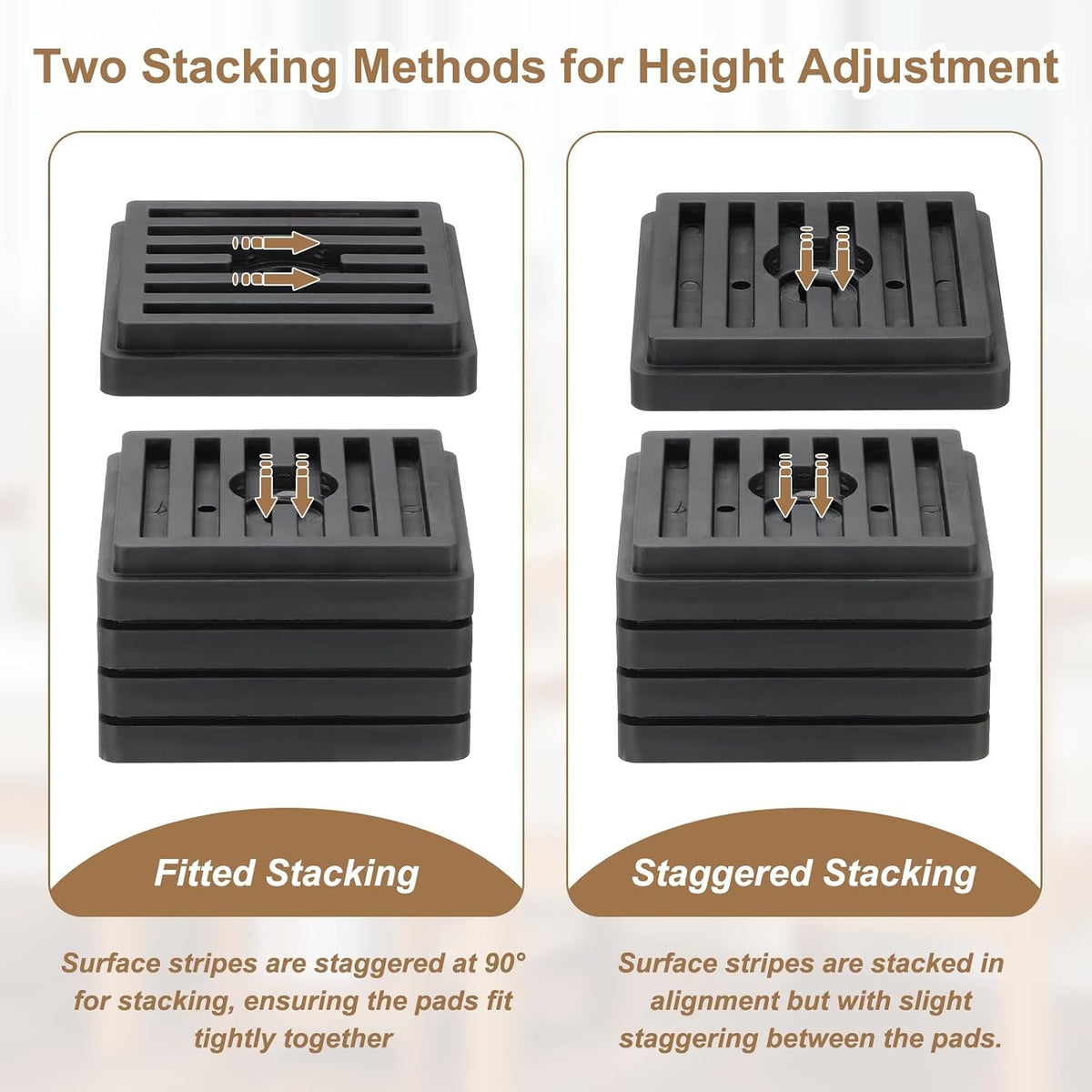uxcell 8Pcs Bed Risers, Square Heavy Duty Stackable Lift Block to 0.5 Inch Plastic Furniture Riser for Desk, Chair, Table, Sofa Legs, Washing Machine, Refrigerator, Black