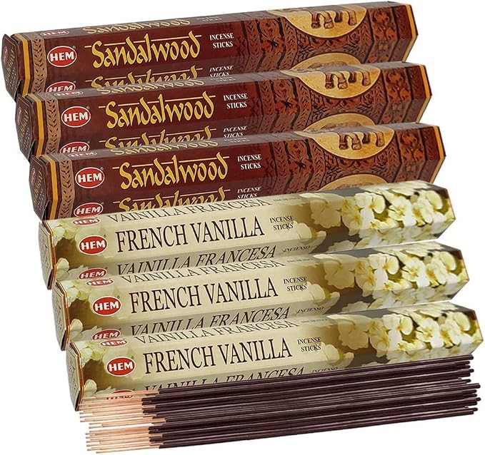 Sandalwood Incense Sticks and French Vanilla Incense Sticks with Incense Holder Bundle for Home Fragrance and Spiritual Décor