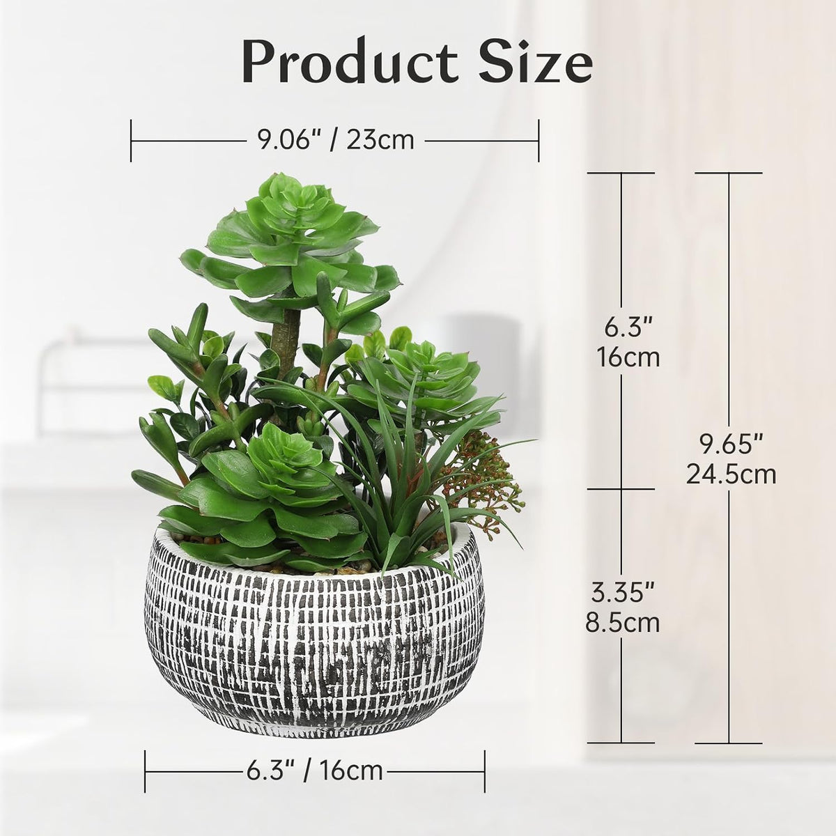 Large Artificial Succulents in Ceramic Pot Faux Succulent Arrangement 10"
