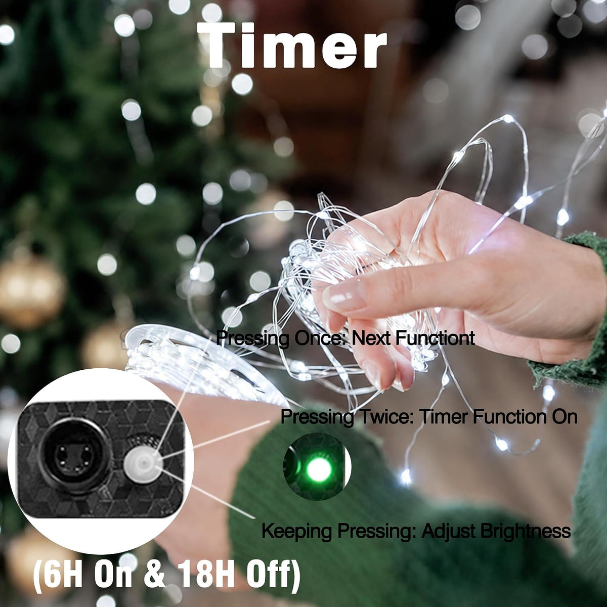 66FT 200 LED Plug in Fairy Lights with 13 Modes & Timer, Cool White