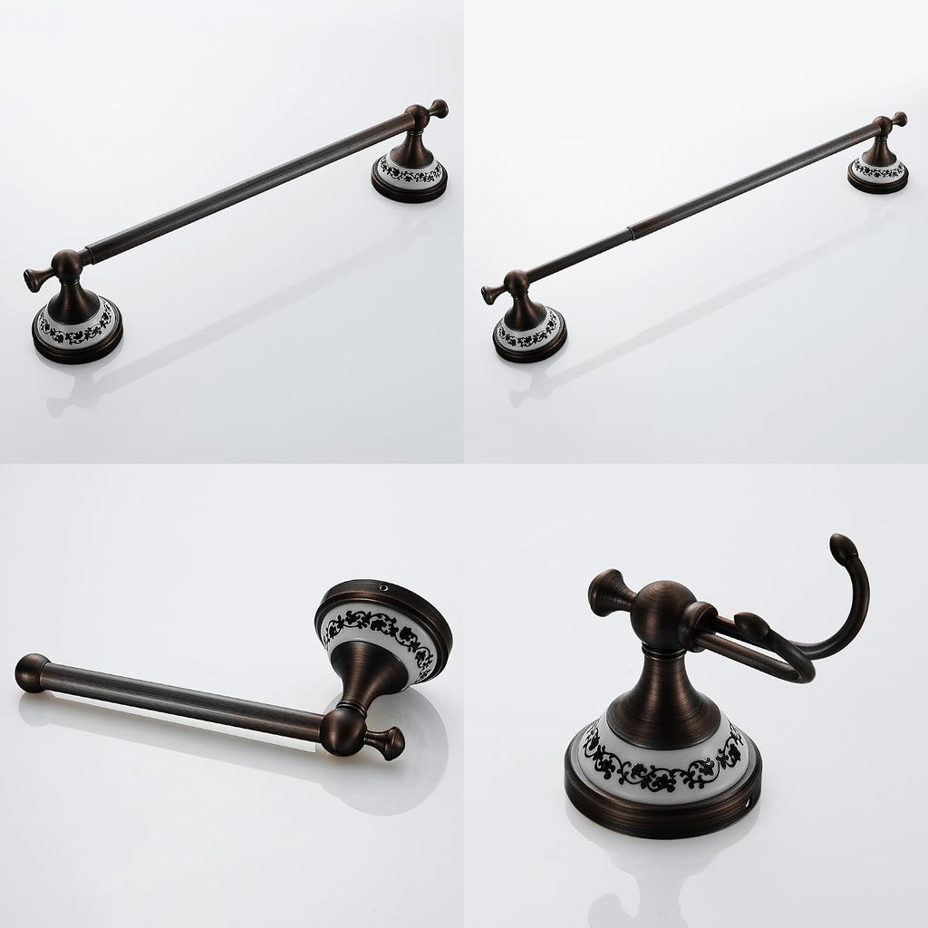 Oil Rubbed Bronze Bathroom Hardware Set,Adjustable Towel Rack, Toilet Roll Paper Holder,Hand Towel Holder,Hook, Bathroom Accessories Set Wall Mounted