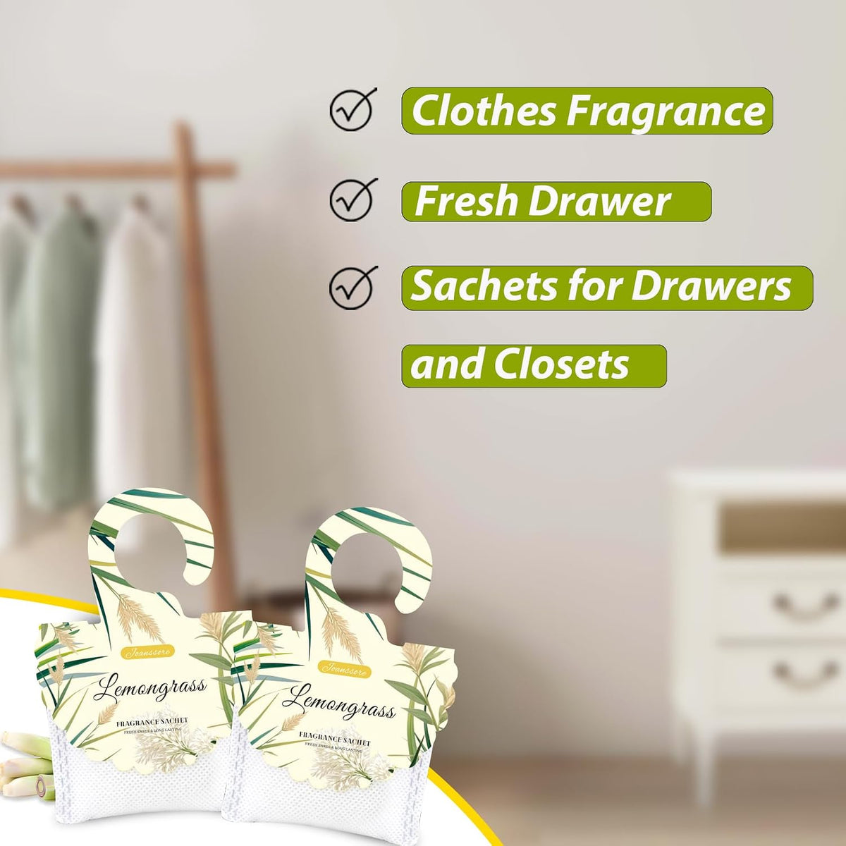 15 Packs Lemongrass Scented Sachets for Drawers and Closets, Air Freshener