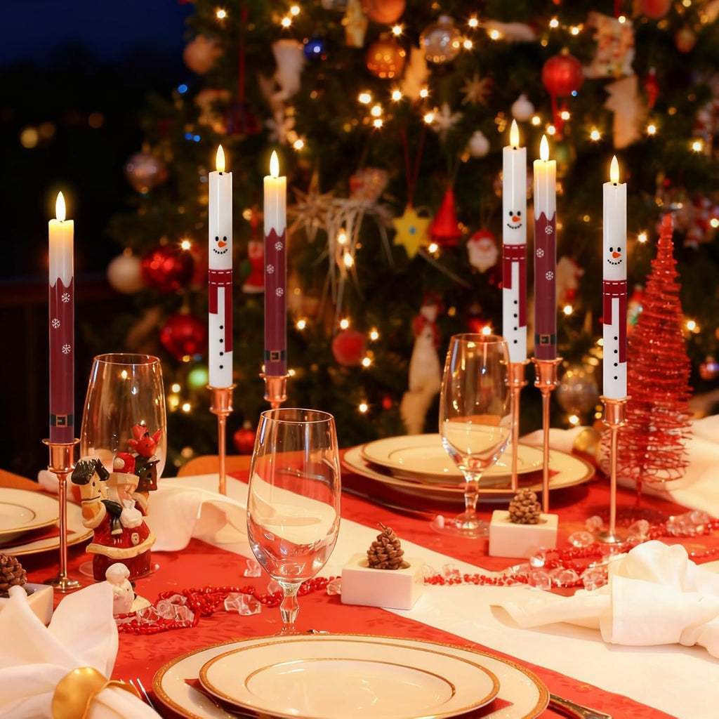 Wondise Christmas Snowman Flameless Taper Candles with Remote Timer