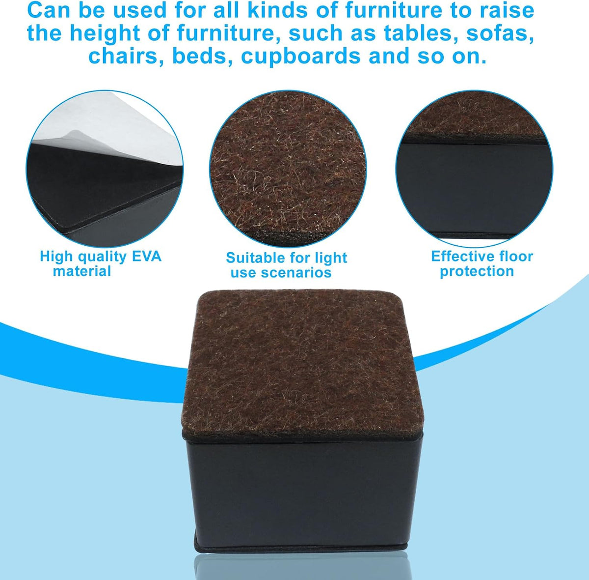 4 Pcs Self-Adhesive Furniture Bed Risers, 2in, Black