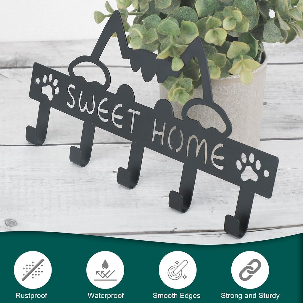 Key Holder Hooks Wall Mounted Organizer Hanger Rack, Cat Sweet Home Wall Metal Decor for Entryway Front Door Kitchen Hallway Garage Mudroom Office