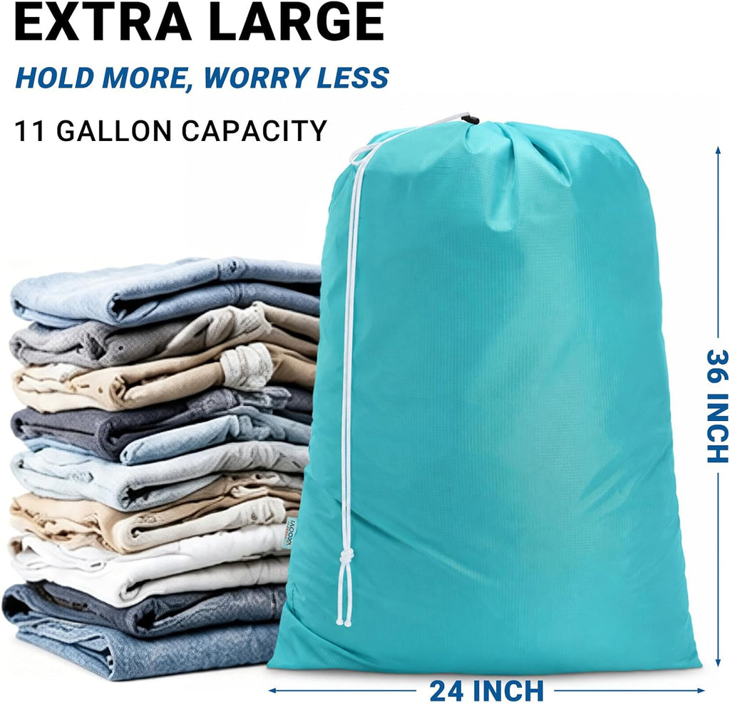 2 Pack XL Laundry Bags, Extra Heavy Duty Large Laundry Bag with Drawstring Closure, Machine Washable Clothes Organizer for Hamper, College Dorm, Travel (Blue + Green, X-Large)