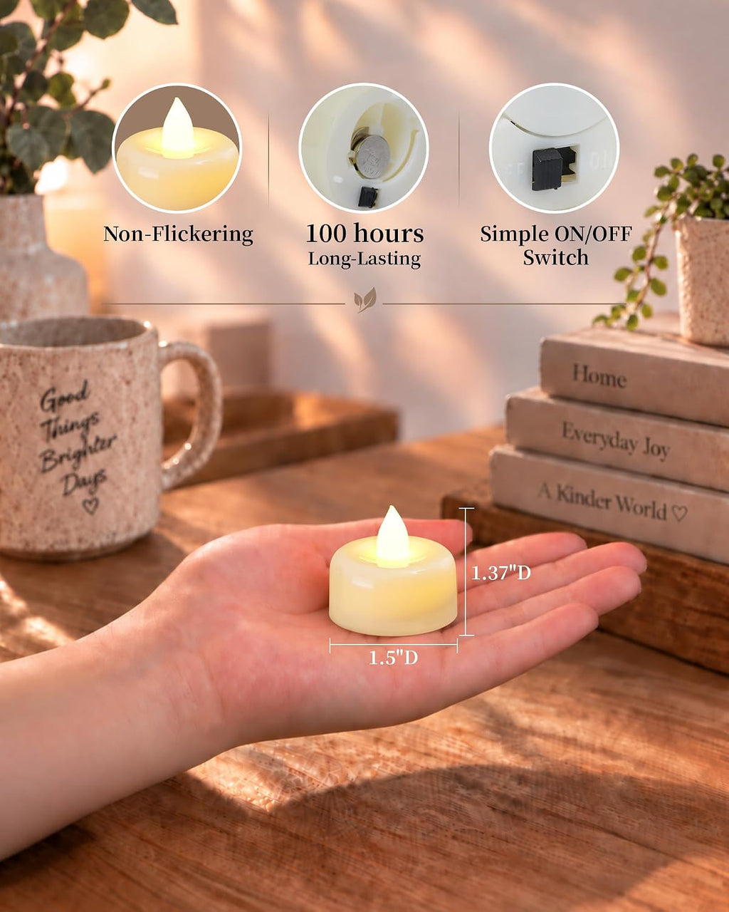 Amagic 24Pack Flameless LED Tea Lights Candles Battery Operated, Warm White