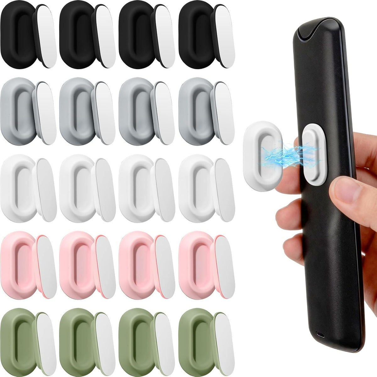20 Pcs Magnetic Remote Control Holder, Self-Adhesive Wall Mount Organiser, No Drilling Silicone Remote Caddy for RV, Bed, TV, Ceiling Fan, Air Conditioner Remote, Multicolor