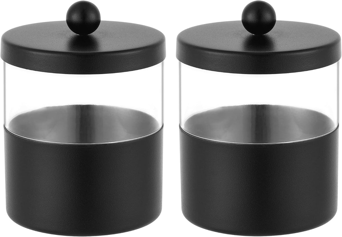 Gaussra Black Apothecary Jar, Black Qtip Holder, Bathroom Jar with Stickers