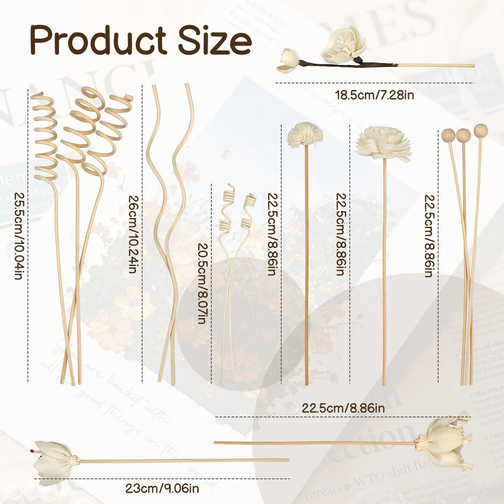 15 Reed Diffuser Sticks, Natural Paper & Floral Rattan Set