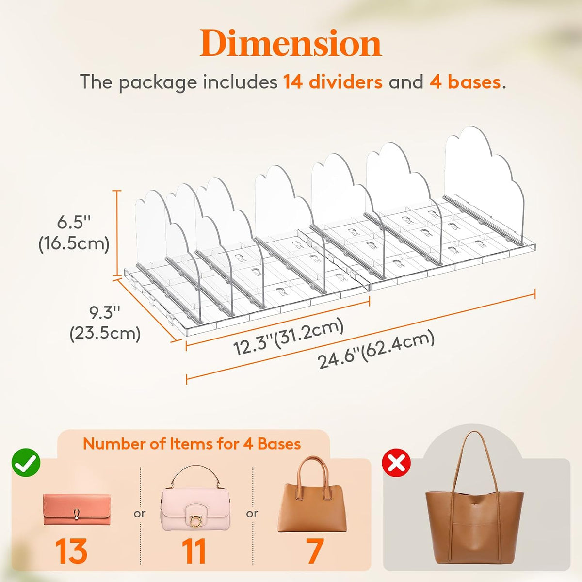 Lifewit Purse Organizer for Closet, Adjustable Clear Handbag Shelf Dividers