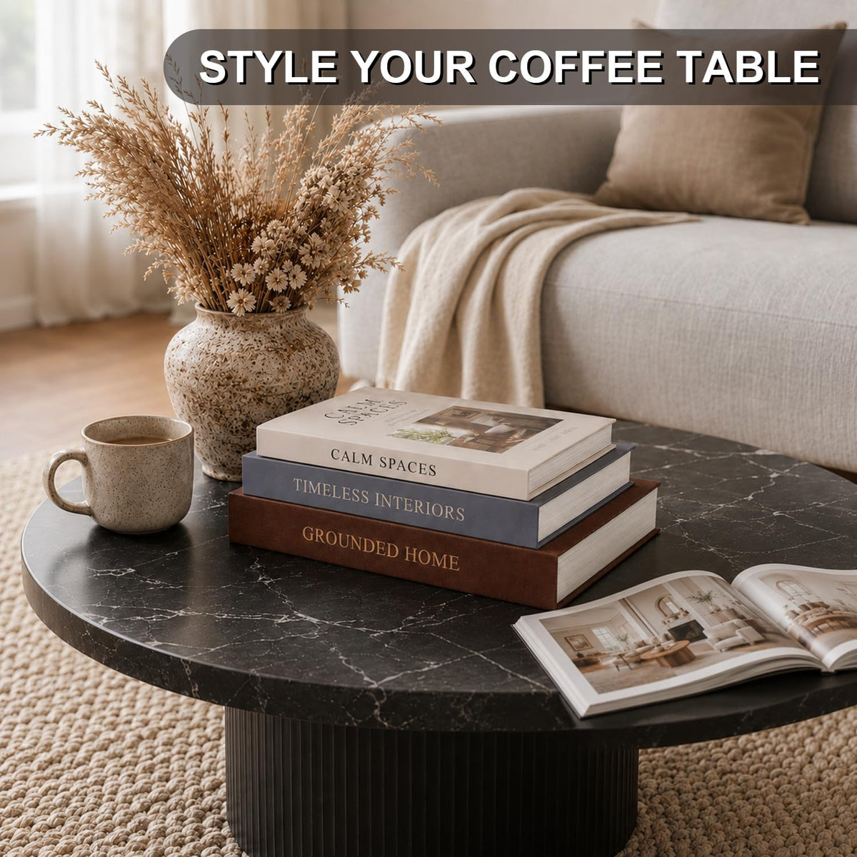 Decorative Books for Home Decor, Set of 3 Fake Books for Coffee Table Decor