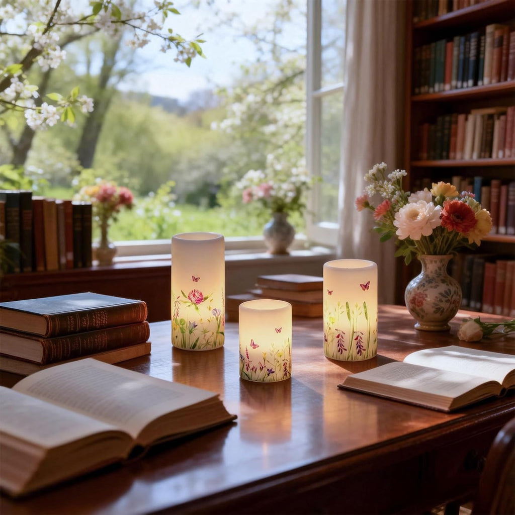 Butterfly Flameless Pillar Candles Battery Operated with 6H Timer