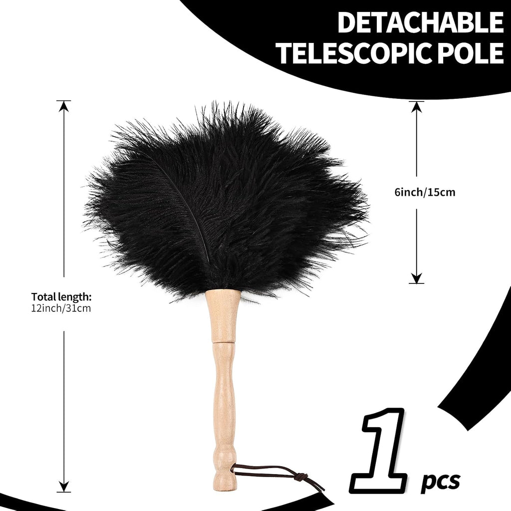 Ostrich Feather Duster 12 Inch Handheld Duster Supplies, Wooden Handle Feather Duster for Cleaning Keyboard Home Car Office (Black)