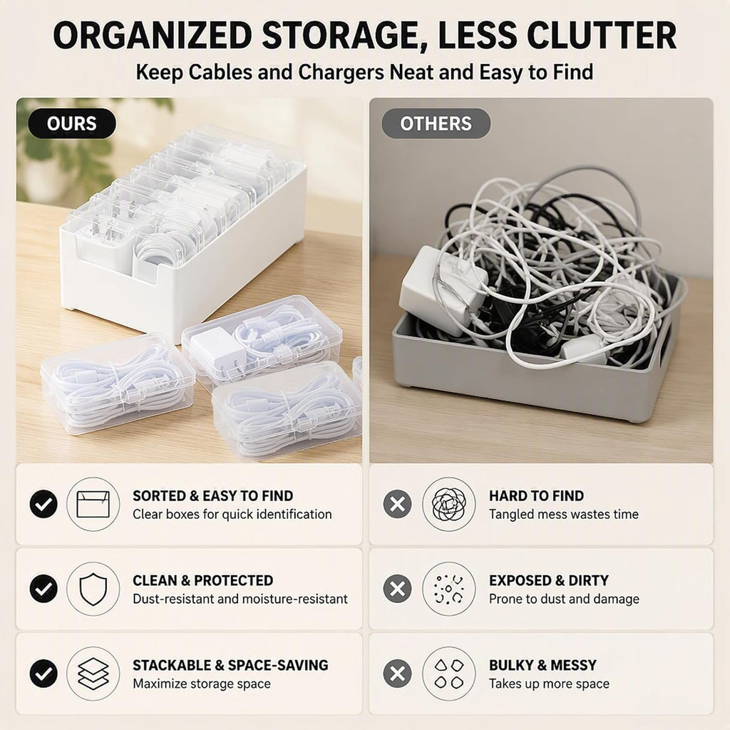 Cable Management Kit - Cable Storage Box - Cable Clips - Cable Ties